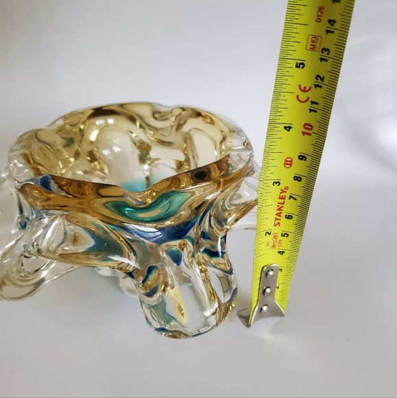 Vintage Murano glass bowl ashtray dish Vibrant Aqua blue center unique d… - Picture 8 of 9